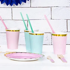 Pappbecher mint mit goldfarbiger Bogenbordüre 6 Stück 220ml
