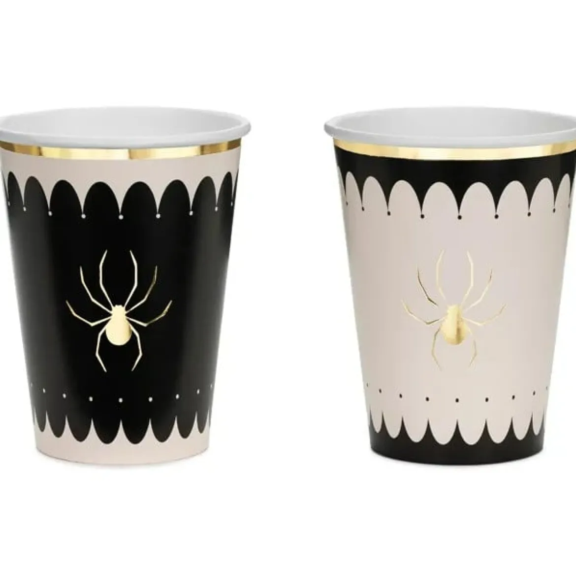 Pappbecher Spinne schwarz beige gold 400ml 6er Pack
