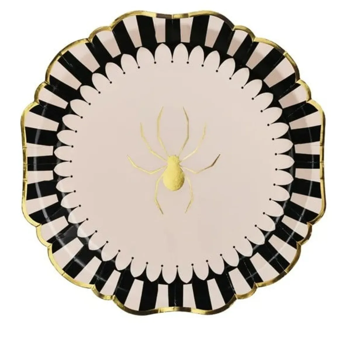 Pappteller Spinne mit Wellenrand schwarz beige 23cm Ø 6er Pack