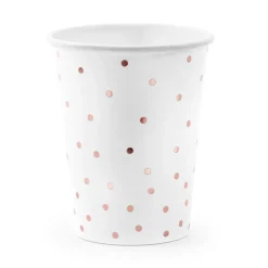 Partybecher Pünktchen weiß rosegold Pappe 6 Stück 220ml
