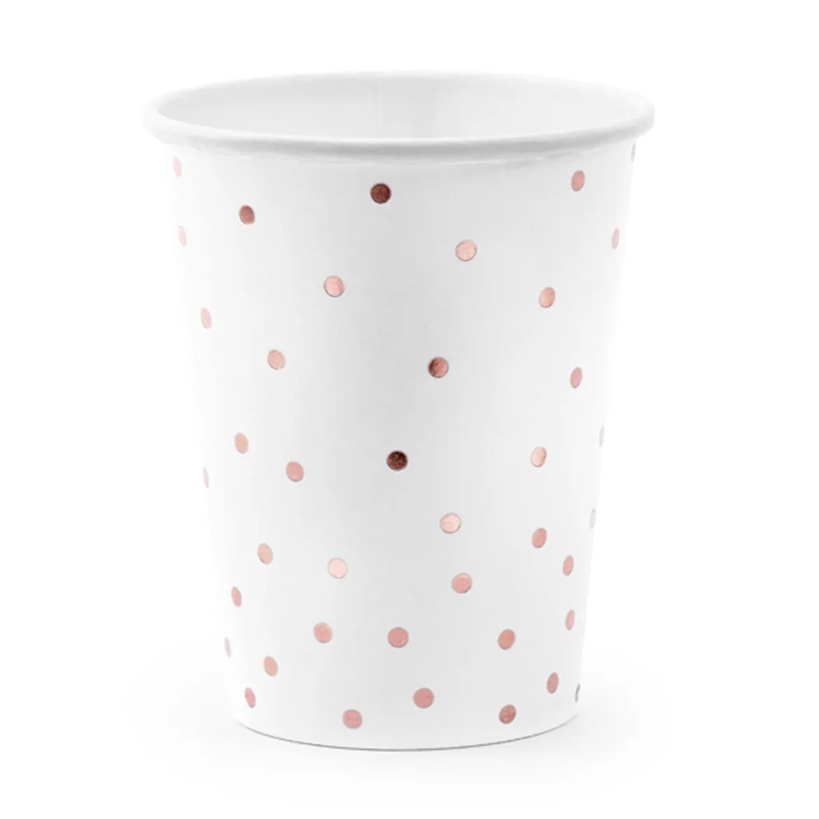 Partybecher Pünktchen weiß rosegold Pappe 6 Stück 220ml
