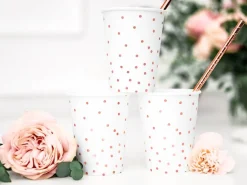 Partybecher Pünktchen weiß rosegold Pappe 6 Stück 220ml