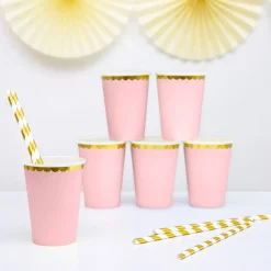 Partybecher Wellenrand rosa gold Pappe 6 Stück 220ml