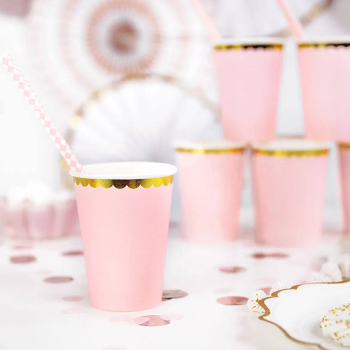 Partybecher Wellenrand rosa gold Pappe 6 Stück 220ml