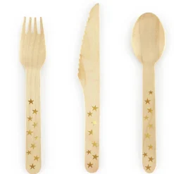Partybesteck aus Holz mit goldenen Sternchen 16cm, 18tlg.