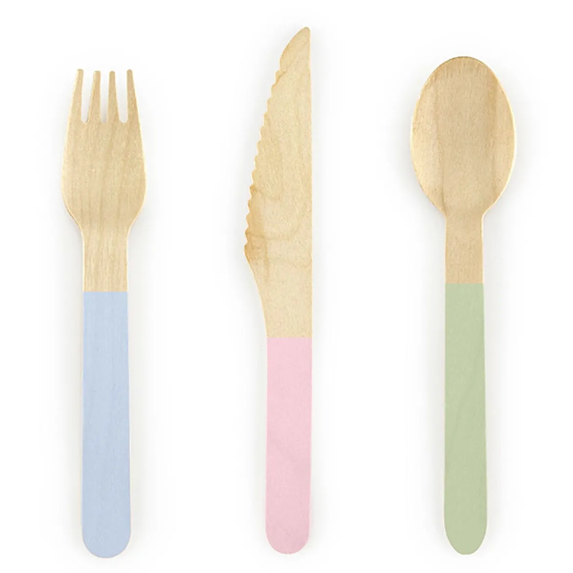 Partybesteck Holz Besteckset 6 Sets pastell 16cm