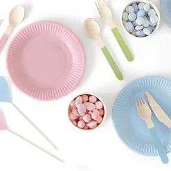 Partybesteck Holz Besteckset 6 Sets pastell 16cm