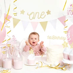 Party Dekoset 1st Birthday rosa gold für 6 Personen