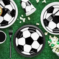 Party Pappteller Fußball schwarz-weiß 18cm Ø 6er Pack