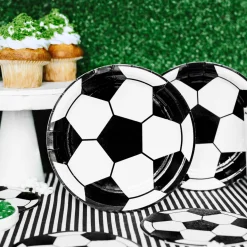 Party Pappteller Fußball schwarz-weiß 18cm Ø 6er Pack