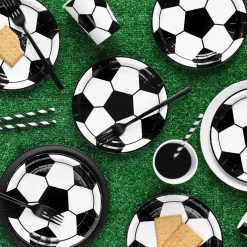 Party Pappteller Fußball schwarz-weiß 18cm Ø 6er Pack
