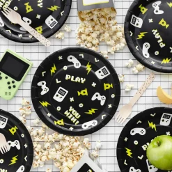 Party Pappteller Gaming schwarz weiß 23cm Ø 6er Pack