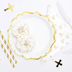 Party Pappteller mit Wellenrand weiß gold 18,5cm Ø 6er Pack