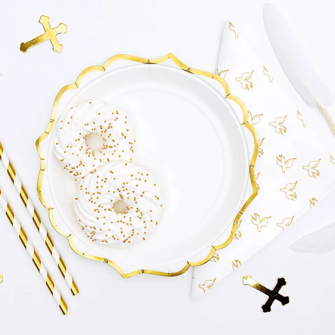 Party Pappteller mit Wellenrand weiß gold 18,5cm Ø 6er Pack