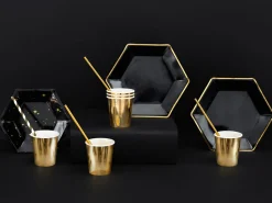 Party Pappteller Sechseck schwarz gold 23cm Ø 6er Pack