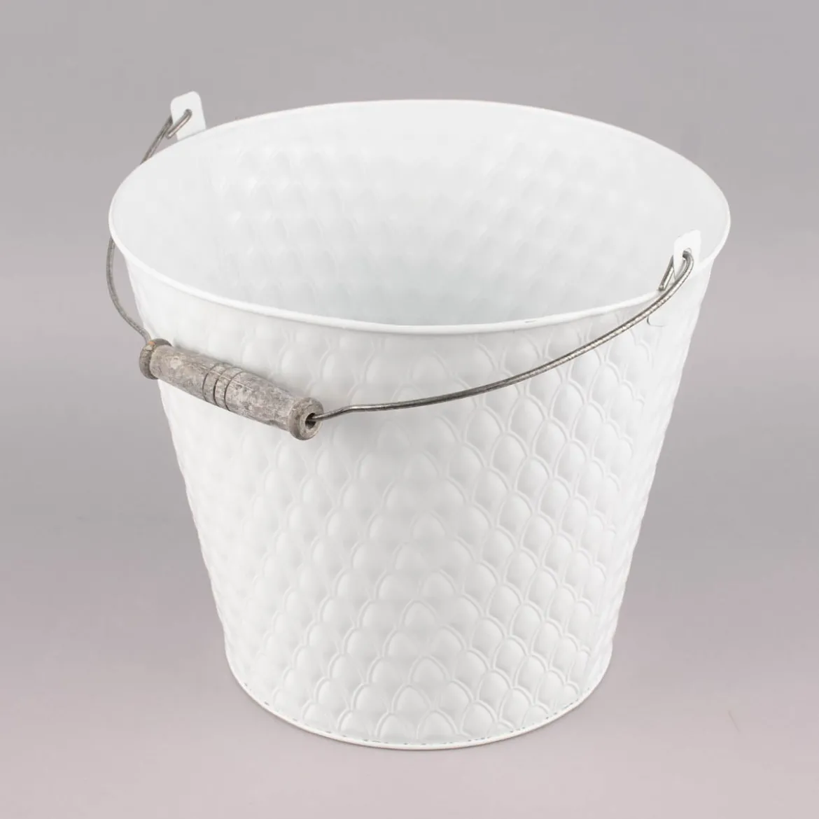 Pflanztopf Eimer Prägemuster einfarbig weiß 25x29cm