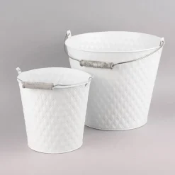 Pflanztopf Eimer Prägemuster einfarbig weiß 25x29cm
