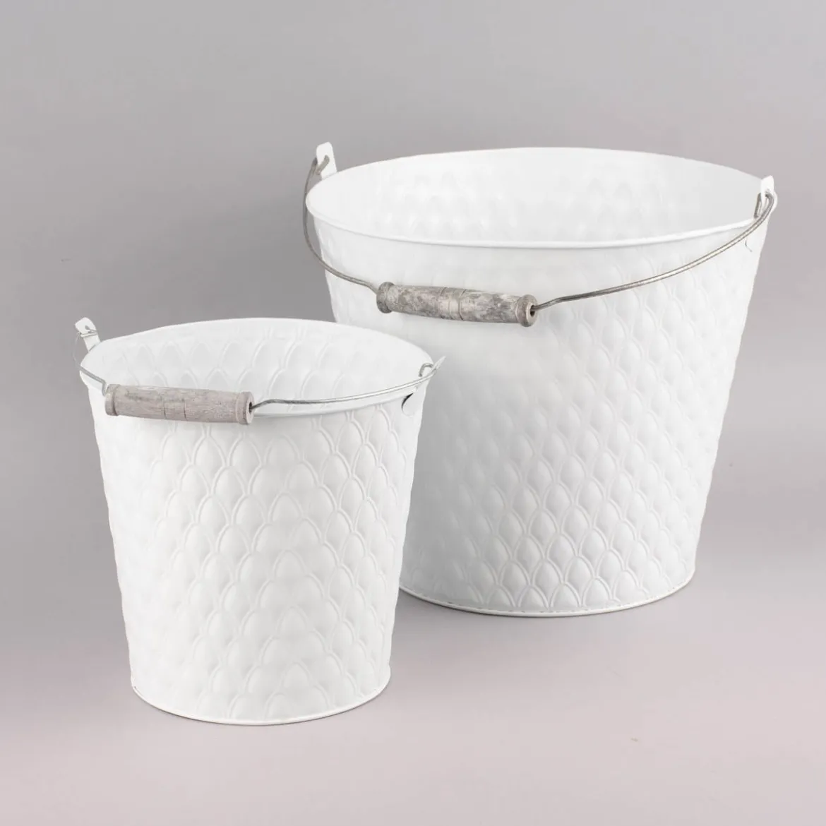 Pflanztopf Eimer Prägemuster einfarbig weiß 25x29cm