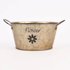 Pflanztopf Flower konisch mit Henkel Metall grau braun 17x9cm