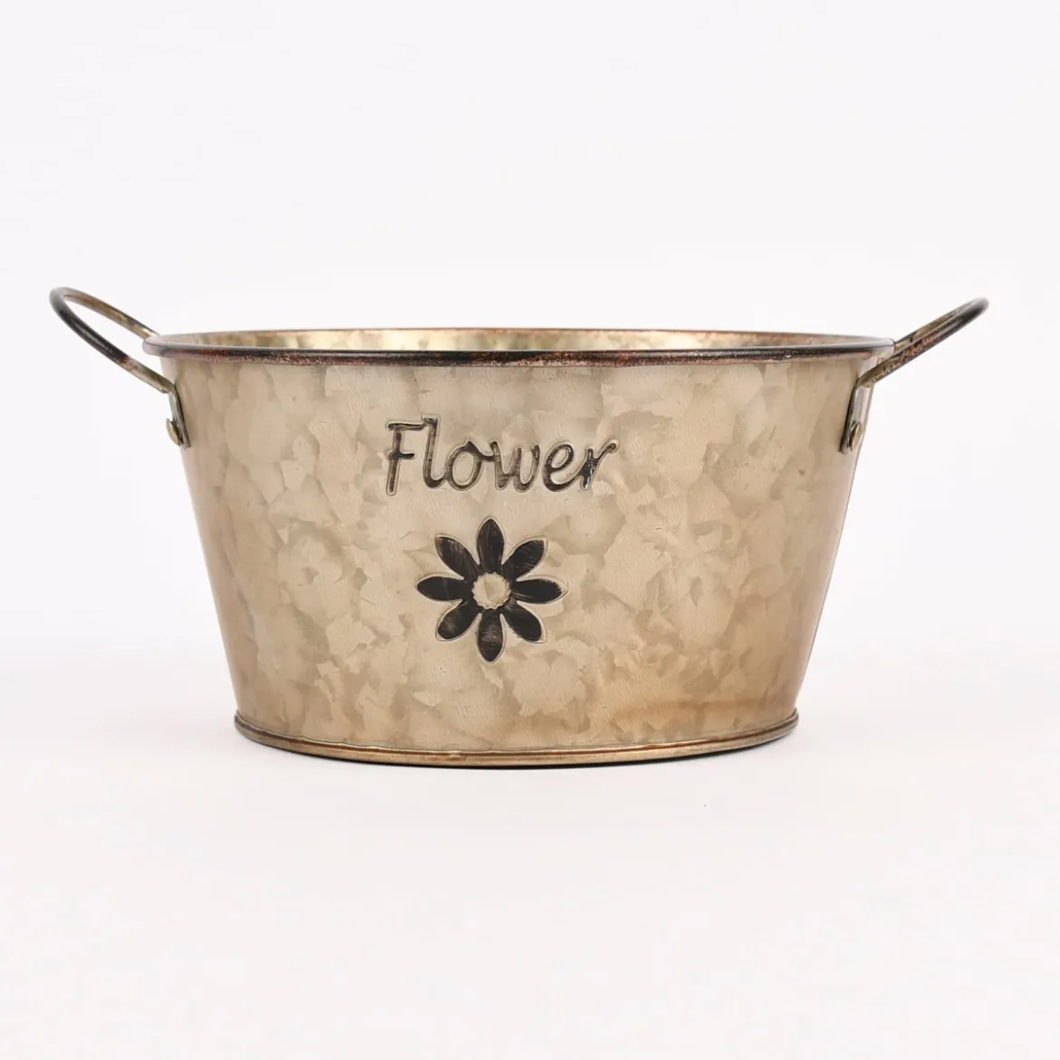 Pflanztopf Flower konisch mit Henkel Metall grau braun 17x9cm