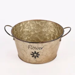 Pflanztopf Flower konisch mit Henkel Metall grau braun 17x9cm