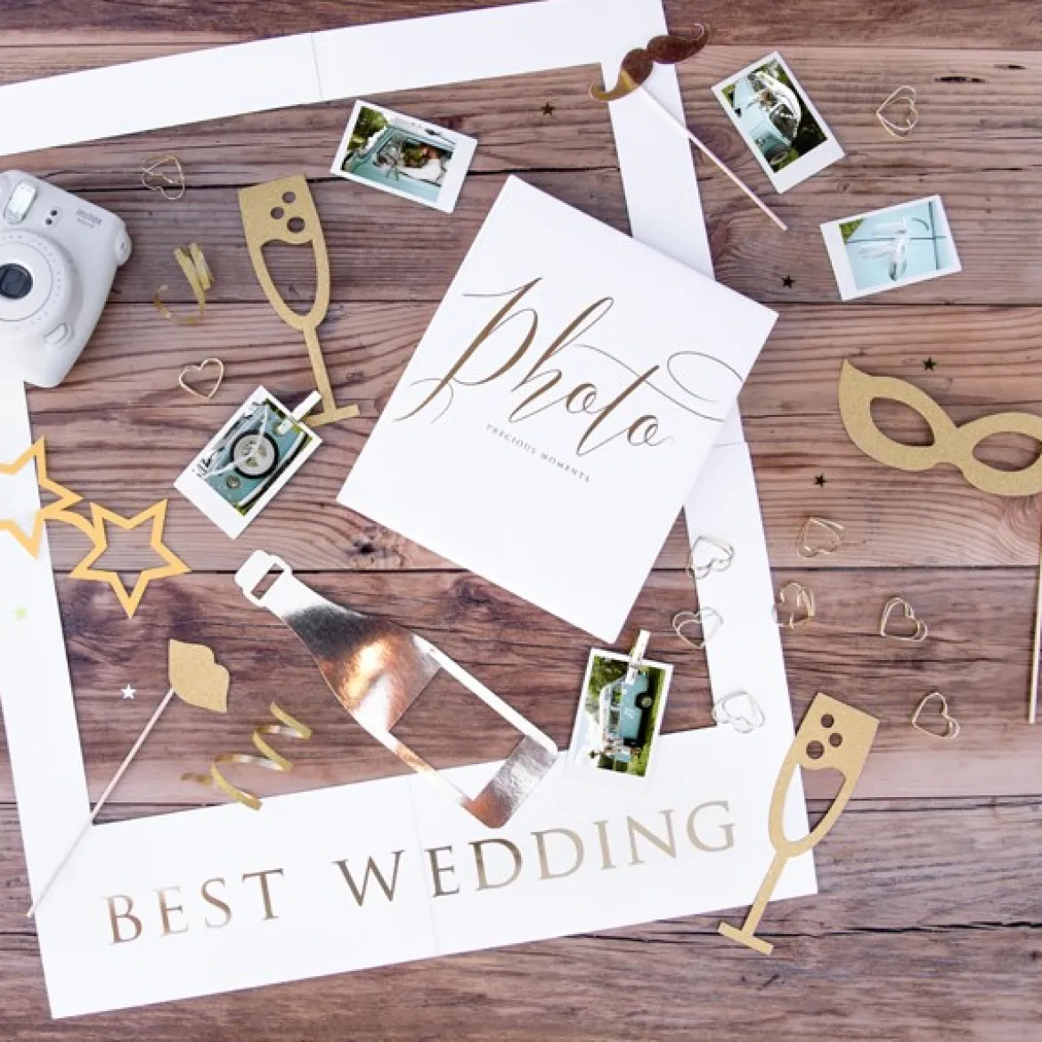 Photo Booth Set Fotorequisiten Let's celebrate 8-teilig goldfarbig