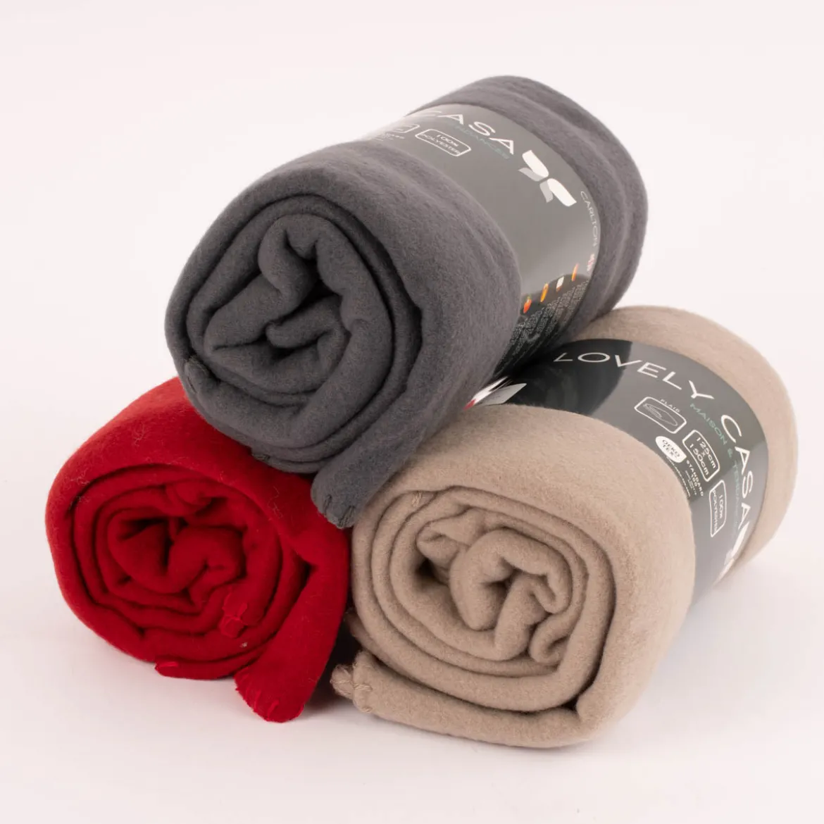 Plaid aus Polyester mit grobem Kettelrand einfarbig taupe 125x150cm