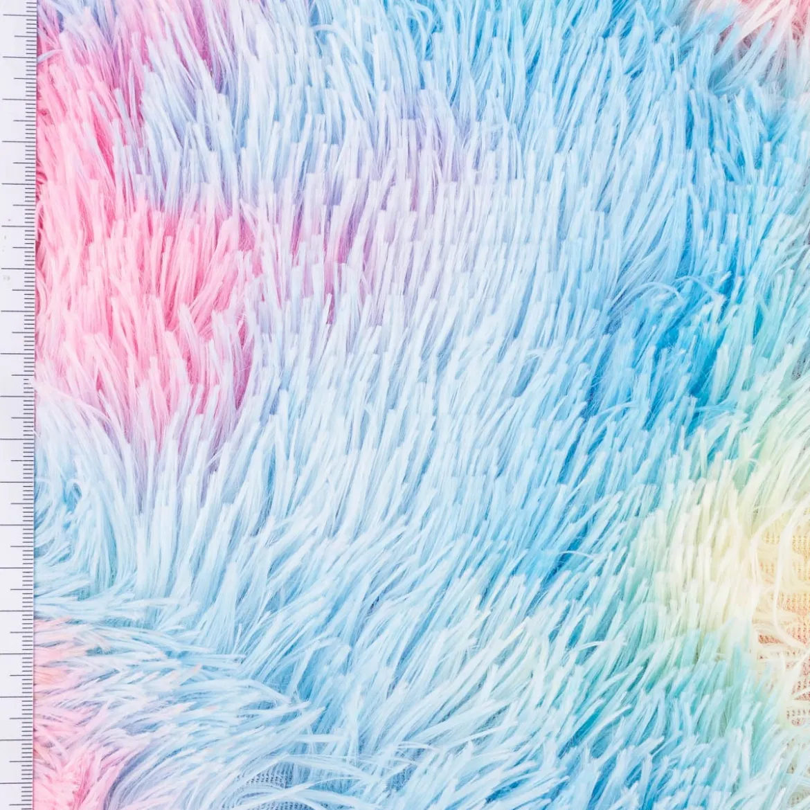 Plüsch Stoff Fellimitat Kunstfell Regenbogenfarben Langhaar bunt 1,65m Breite