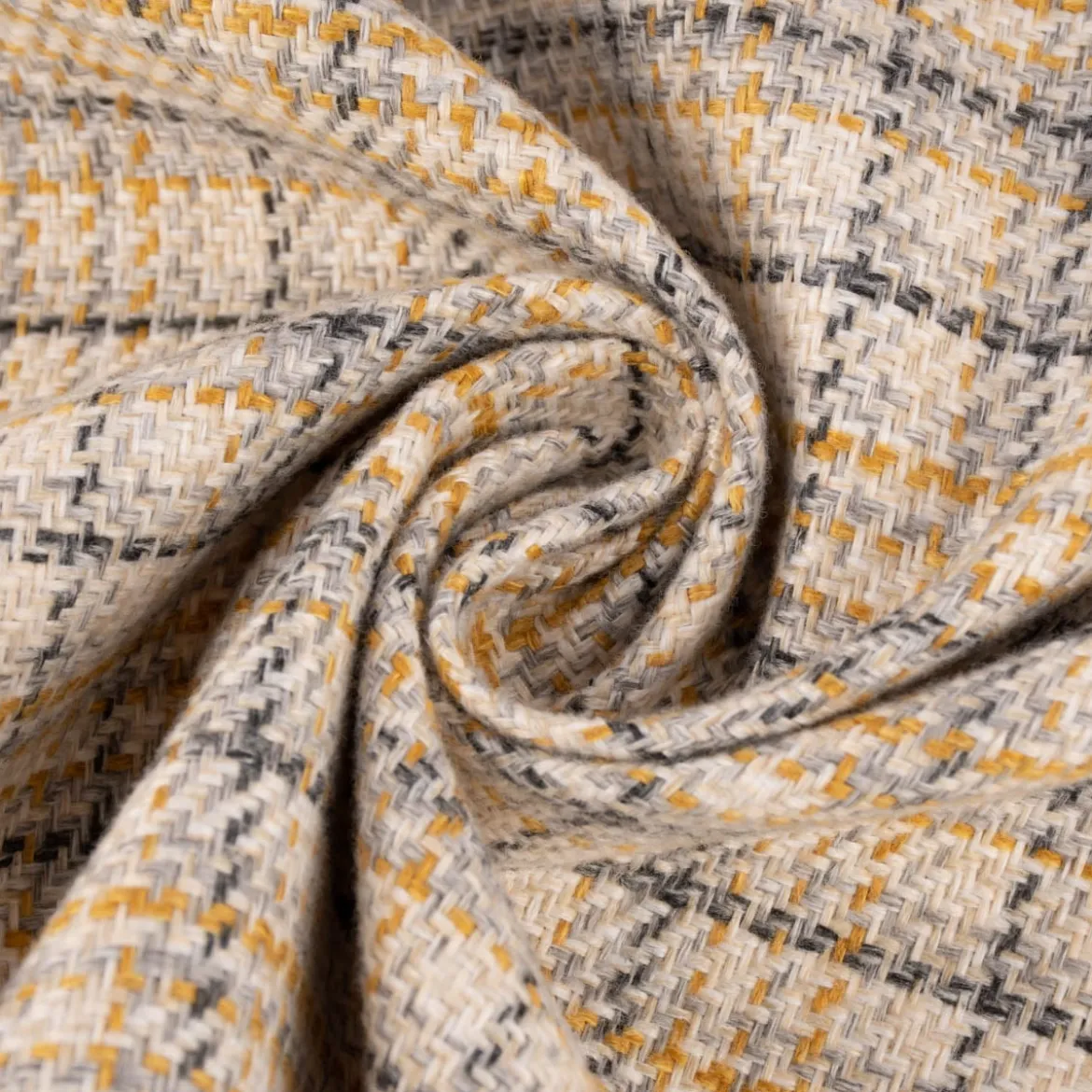 Polsterstoff Dekostoff Jacquard Flachgewebe Victoria Karo beige gelb 1,40m Breite