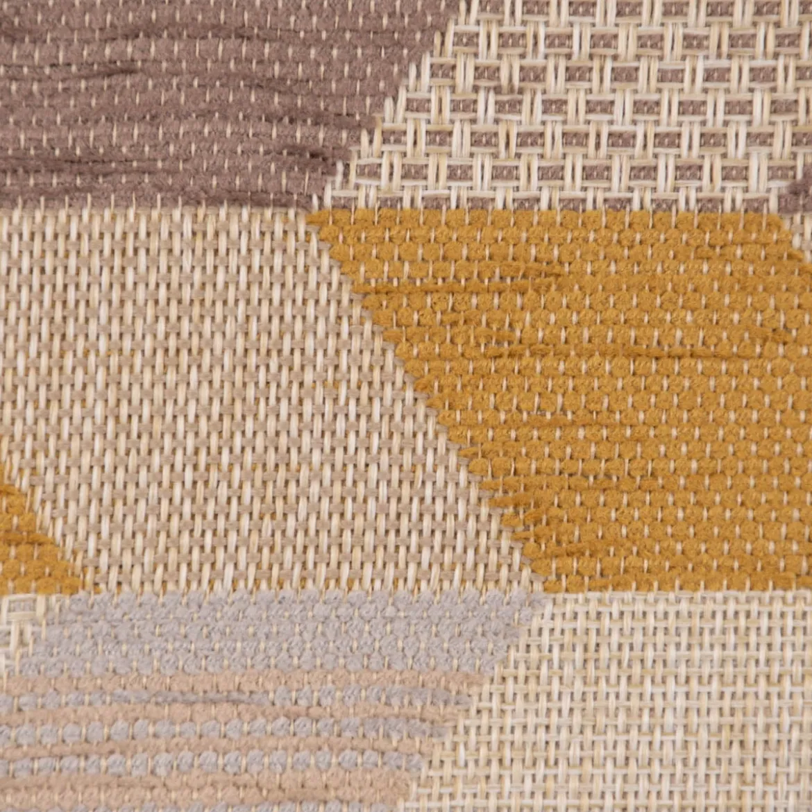 Polsterstoff Dekostoff Jacquard Flachgewebe Mira Rechtecke schräg beige gelb braun 1,40m Breite