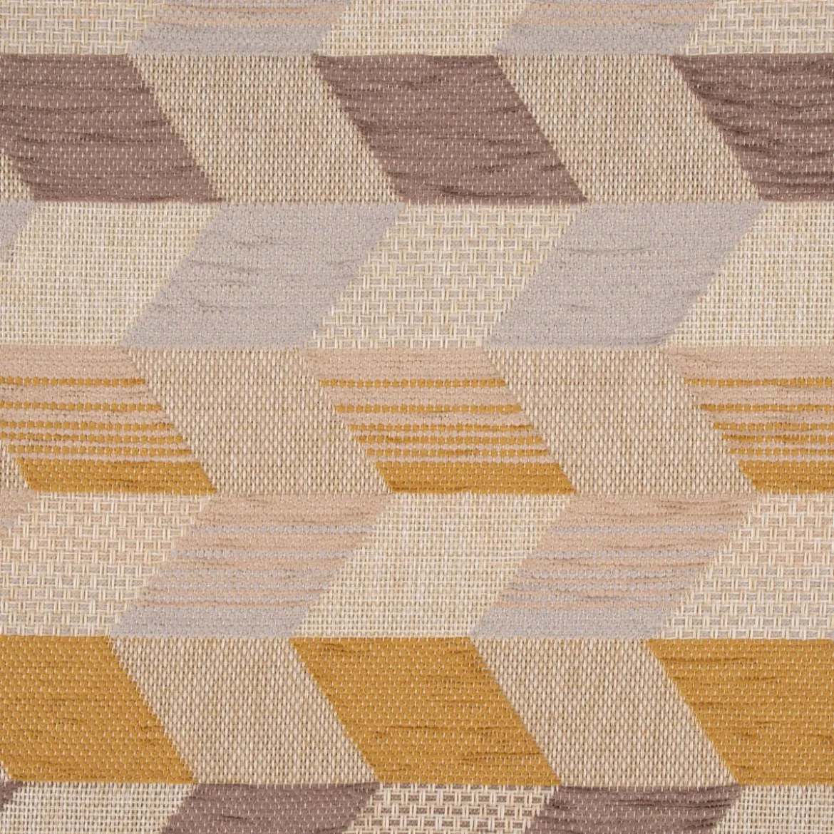 Polsterstoff Dekostoff Jacquard Flachgewebe Mira Rechtecke schräg beige gelb braun 1,40m Breite