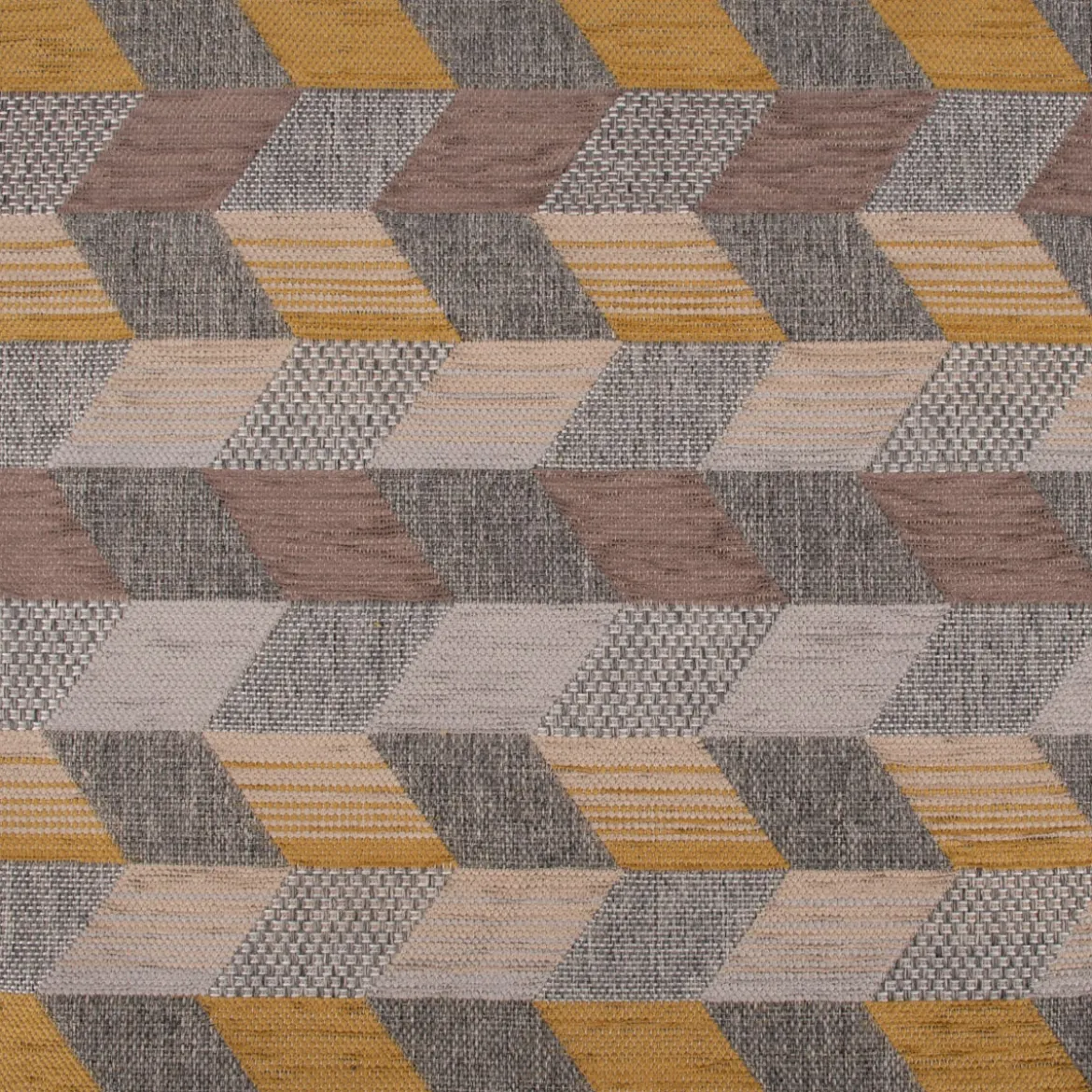 Polsterstoff Dekostoff Jacquard Flachgewebe Mira Rechtecke schräg grau gelb beige 1,40m Breite