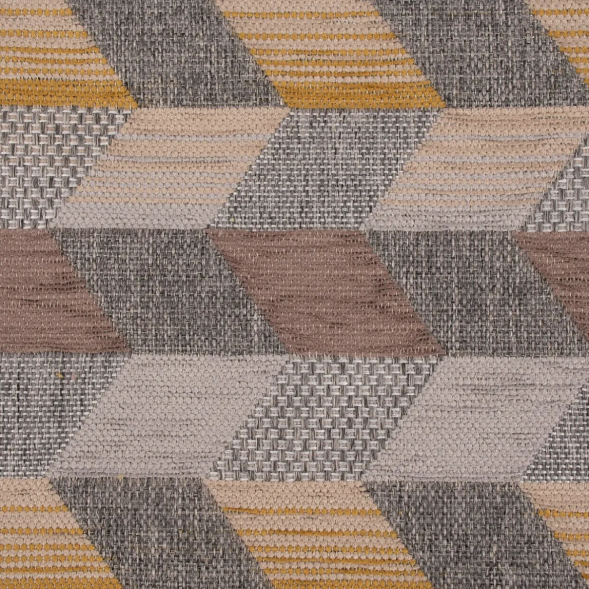 Polsterstoff Dekostoff Jacquard Flachgewebe Mira Rechtecke schräg grau gelb beige 1,40m Breite