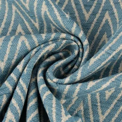 Polsterstoff Dekostoff Jacquard Flachgewebe Mira Chevron blau beige 1,40m Breite