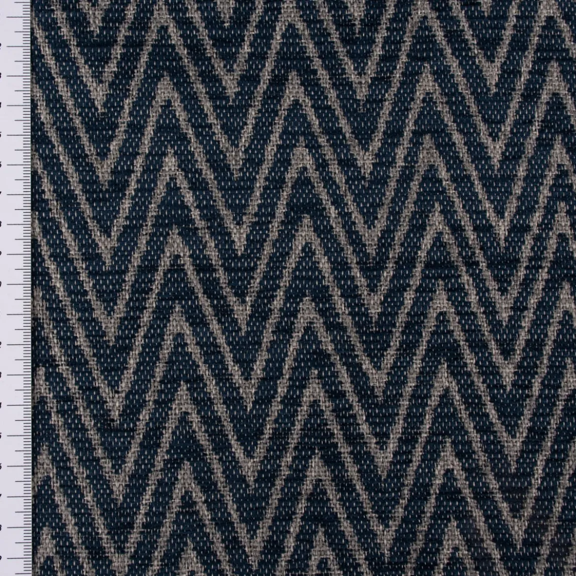 Polsterstoff Dekostoff Jacquard Flachgewebe Mira Chevron dunkelblau hellgrau 1,40m Breite