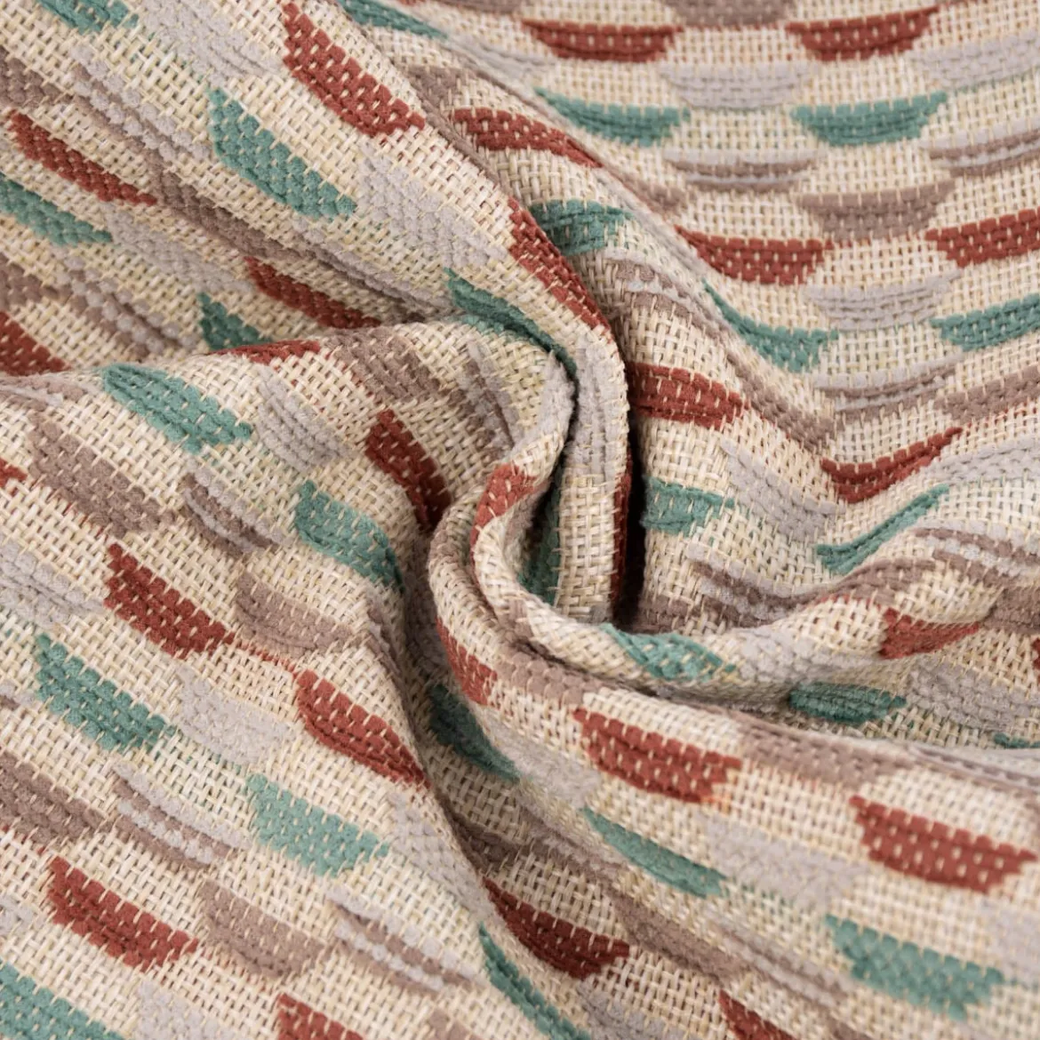 Polsterstoff Dekostoff Jacquard Flachgewebe Mira Hexagon beige rot türkis 1,40m Breite
