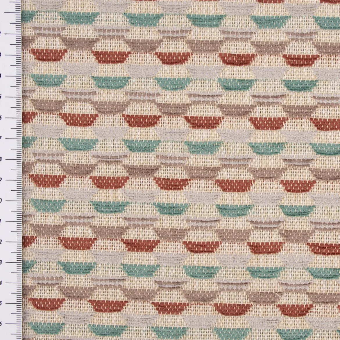 Polsterstoff Dekostoff Jacquard Flachgewebe Mira Hexagon beige rot türkis 1,40m Breite