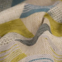 Polsterstoff Dekostoff Jacquard Flachgewebe Mira Rechtecke schräg beige blau grün 1,40m Breite