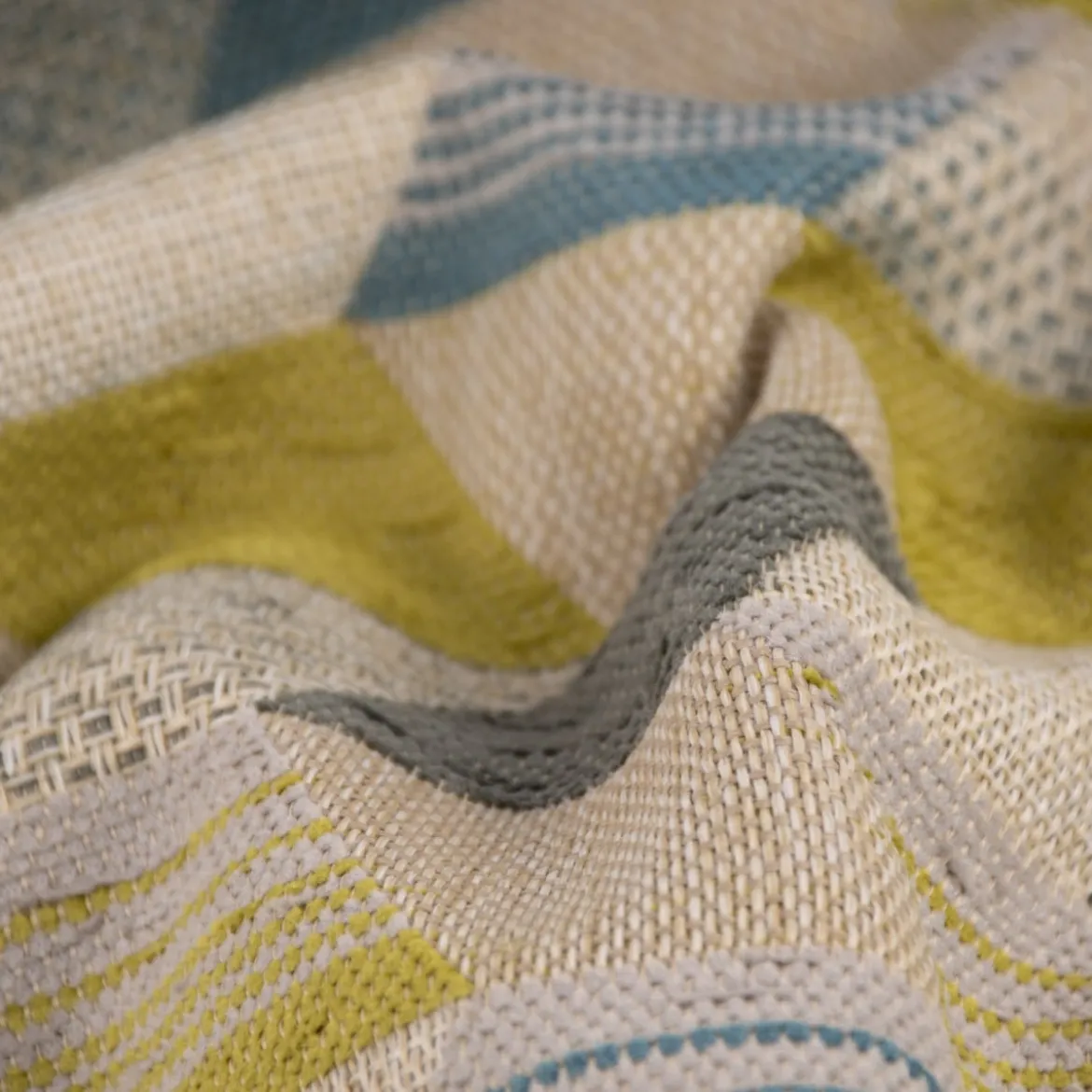 Polsterstoff Dekostoff Jacquard Flachgewebe Mira Rechtecke schräg beige blau grün 1,40m Breite