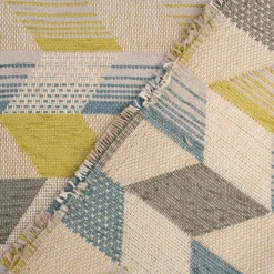 Polsterstoff Dekostoff Jacquard Flachgewebe Mira Rechtecke schräg beige blau grün 1,40m Breite