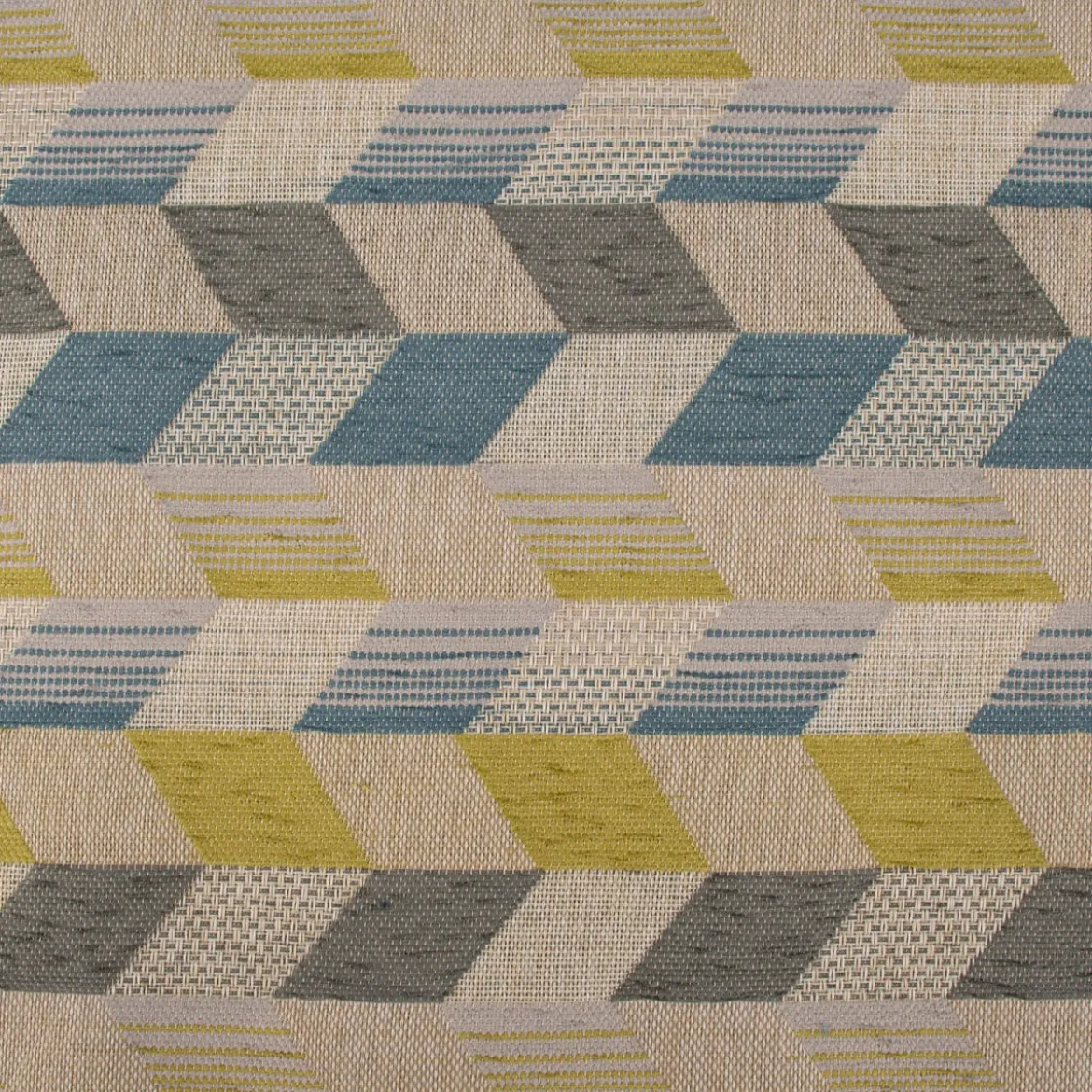 Polsterstoff Dekostoff Jacquard Flachgewebe Mira Rechtecke schräg beige blau grün 1,40m Breite