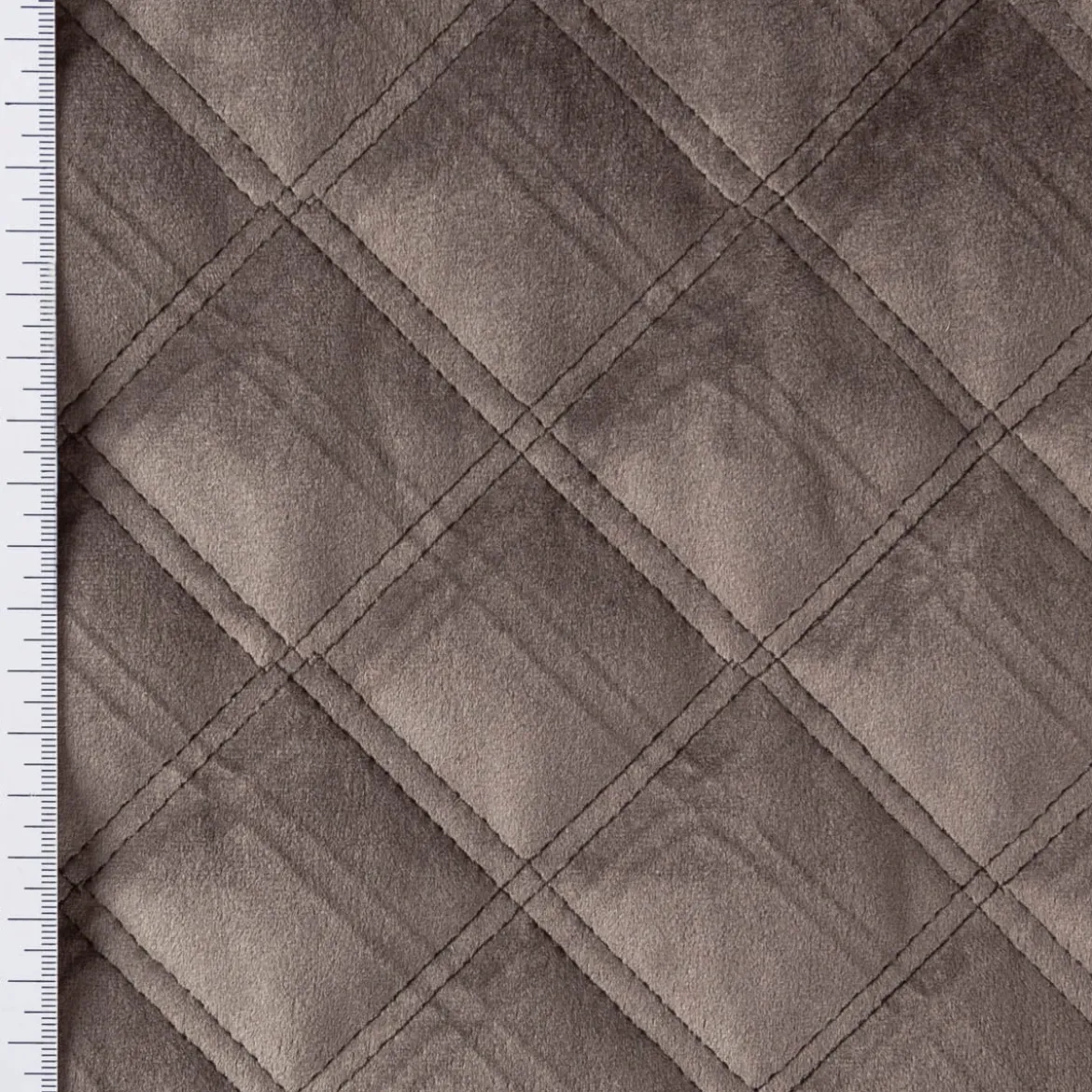 Polsterstoff Samtstoff Le Velvet Karo mit Rautensteppung stone steingrau 1,40m breit
