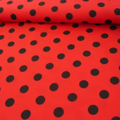 Polyester Punkte groß rot schwarz 1,5m Breite