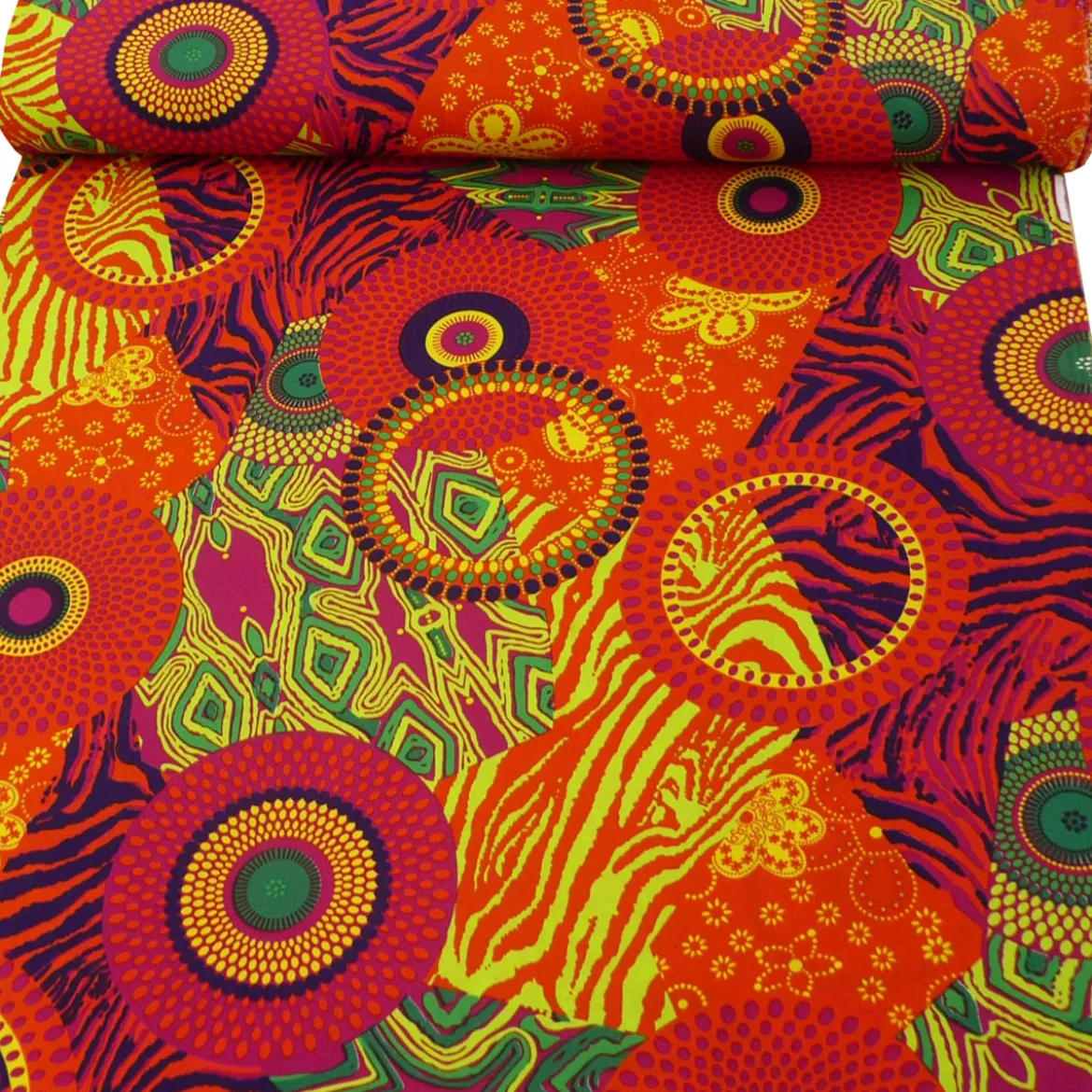 Polyester Retro 60er Jahre orange pink bunt 1,5m Breite