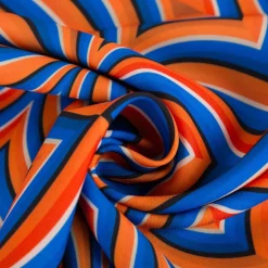 Polyesterstoff Webware Digitaldruck Retro Geometrie blau orange 1,48m Breite