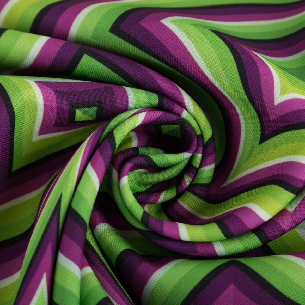 Polyesterstoff Webware Digitaldruck Retro Geometrie grün lila 1,48m Breite