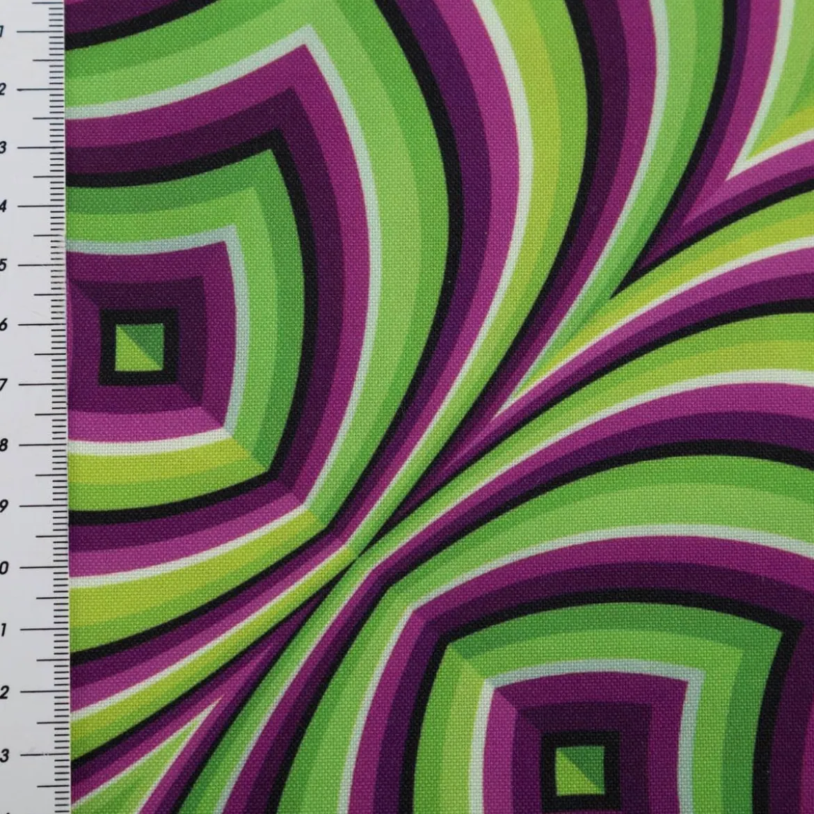 Polyesterstoff Webware Digitaldruck Retro Geometrie grün lila 1,48m Breite