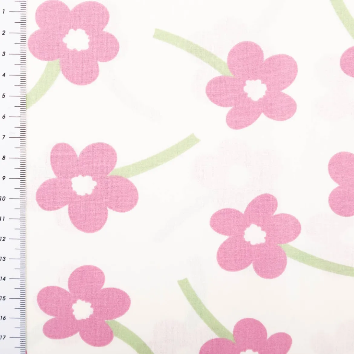 Popeline Stoff Blumen wollweiß rosa 1,45m Breite