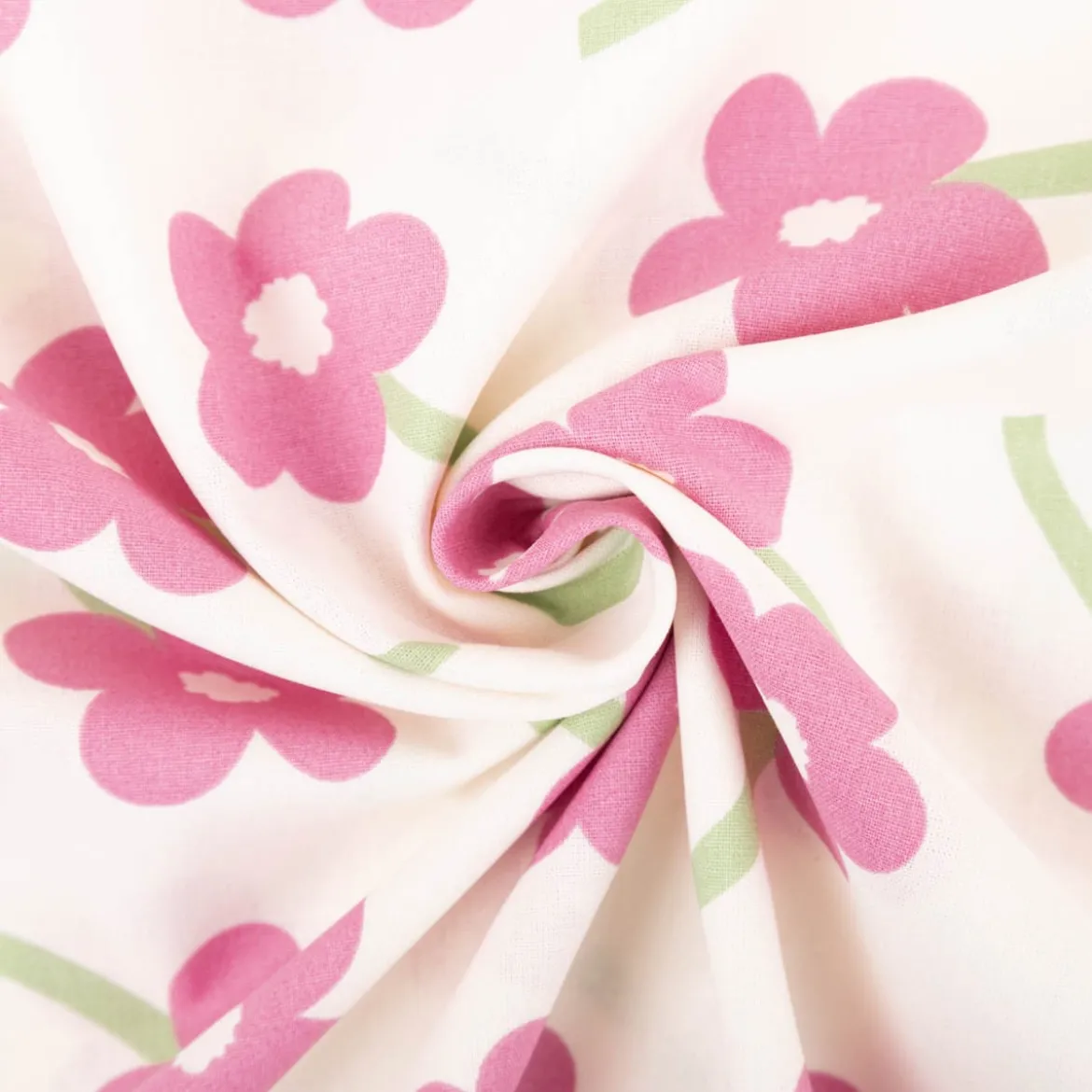 Popeline Stoff Blumen wollweiß rosa 1,45m Breite