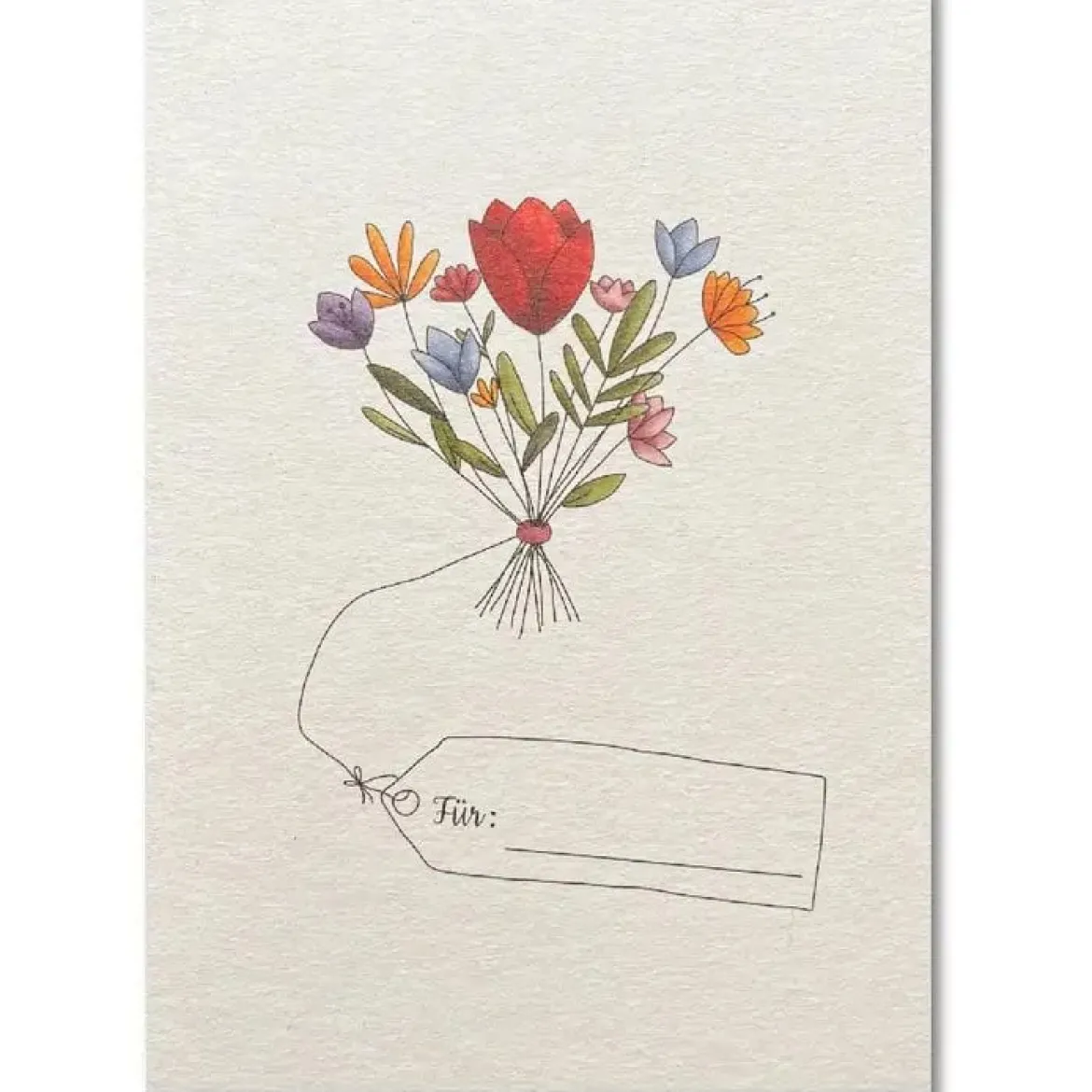 Postkarte aus Pappe Blumenstrauß mit Namensschild weiß bunt A6 von KEITCARDS